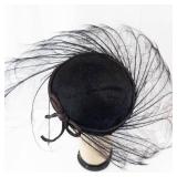 Norman Durand Original Fascinator Headpiece - Black Velvet Disk & Feathers