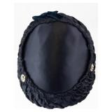 Black Satin Pillbox Hat - Ruched Band with Crystal Flower accents