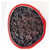 Red Pillbox Hat with Black Lace Netting and Berry Accent