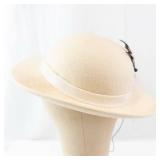 Fabini New York Cream Felt Hat with Veil, Satin Ribbon Band & Feather