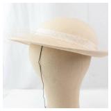 Fabini New York Cream Felt Hat with Veil, Satin Ribbon Band & Feather