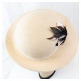 Fabini New York Cream Felt Hat with Veil, Satin Ribbon Band & Feather