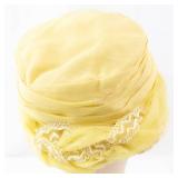 Yellow Turban Hat with Mesh Wrap & Ruched Crown - Women