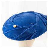 Blue Velvet Turban Hat with Pearl Pin