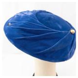 Blue Velvet Turban Hat with Pearl Pin