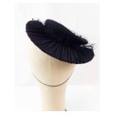Nat Frank New York Black Felt Hat With Veil & Bow - Vintage Headpiece
