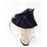 Nat Frank New York Black Felt Hat With Veil & Bow - Vintage Headpiece