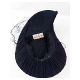 Nat Frank New York Black Felt Hat With Veil & Bow - Vintage Headpiece