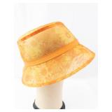 Vintage Sun Hat - Orange Daisy Print with Orange Trim