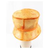 Vintage Sun Hat - Orange Daisy Print with Orange Trim