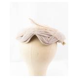 Vintage Blush Pink Velvet Pillbox Hat with Feather Accent