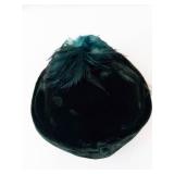 Gorgeous Vintage Dark Green Velvet Pillbox Hat - Teal Feathers & Rhinestone Centerpiece