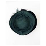 Gorgeous Vintage Dark Green Velvet Pillbox Hat - Teal Feathers & Rhinestone Centerpiece