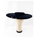 Black Velvet Wide-Brim Hat with Velvet Bow & Crystal Bead Accents