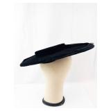 Black Velvet Wide-Brim Hat with Velvet Bow & Crystal Bead Accents
