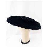 Black Velvet Wide-Brim Hat with Velvet Bow & Crystal Bead Accents