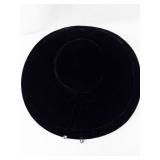 Black Velvet Wide-Brim Hat with Velvet Bow & Crystal Bead Accents