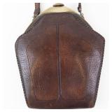 Ellen Larson Purse - Vintage Embossed Leather Frame with Floral Motif