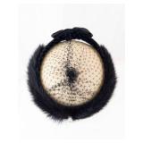 Black Fascinator Headpiece with Net Veil, Faux Fur Trim & Satin Bow