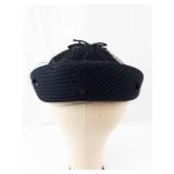 Glenover Henry Pollak NY Black Velvet Hat with Net Veil and Ribbon Bows