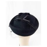 Glenover Henry Pollak NY Black Velvet Hat with Net Veil and Ribbon Bows