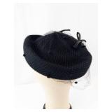 Glenover Henry Pollak NY Black Velvet Hat with Net Veil and Ribbon Bows
