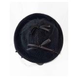 Glenover Henry Pollak NY Black Velvet Hat with Net Veil and Ribbon Bows