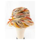 My Hats From HAROLD- Feathered Cloche Hat - Multicolor Feathers with Orange Ribbon