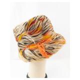 My Hats From HAROLD- Feathered Cloche Hat - Multicolor Feathers with Orange Ribbon