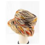 My Hats From HAROLD- Feathered Cloche Hat - Multicolor Feathers with Orange Ribbon