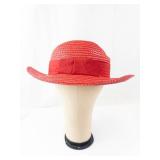 Vintage Red Straw Sun Hat - Wide Brim with Ribbon Band