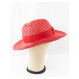 Vintage Red Straw Sun Hat - Wide Brim with Ribbon Band