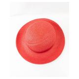 Vintage Red Straw Sun Hat - Wide Brim with Ribbon Band