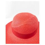 Vintage Red Straw Sun Hat - Wide Brim with Ribbon Band