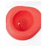 Vintage Red Straw Sun Hat - Wide Brim with Ribbon Band
