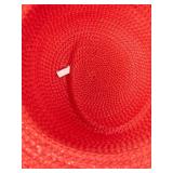 Vintage Red Straw Sun Hat - Wide Brim with Ribbon Band