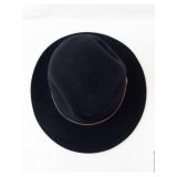 Black Felt Fedora Hat - Wide Brim, Brown Leather Band & Feather Accent