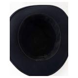 Black Felt Fedora Hat - Wide Brim, Brown Leather Band & Feather Accent