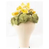 Floral Headpiece Crown Hat- Yellow Flowers & Green Leaves - Fabric Wreath