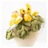 Floral Headpiece Crown Hat- Yellow Flowers & Green Leaves - Fabric Wreath
