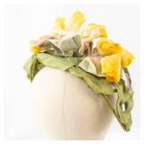 Floral Headpiece Crown Hat- Yellow Flowers & Green Leaves - Fabric Wreath