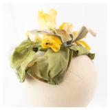 Floral Headpiece Crown Hat- Yellow Flowers & Green Leaves - Fabric Wreath