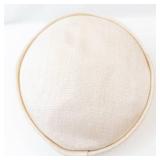 Beige Pillbox Hat - Circular Crown, Linen-Look Fabric, Vintage Style