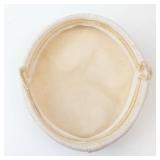 Beige Pillbox Hat - Circular Crown, Linen-Look Fabric, Vintage Style