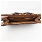 Vintage Crocodile-Pattern Leather Handbag - Gold-Tone Clasp - Brown