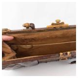 Vintage Crocodile-Pattern Leather Handbag - Gold-Tone Clasp - Brown