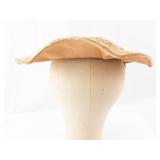 Vintage Beige Lacey Hat with Braided Crown and Ribbon Bow