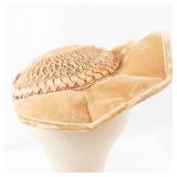 Vintage Beige Lacey Hat with Braided Crown and Ribbon Bow