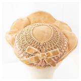 Vintage Beige Lacey Hat with Braided Crown and Ribbon Bow