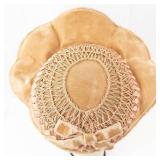 Vintage Beige Lacey Hat with Braided Crown and Ribbon Bow